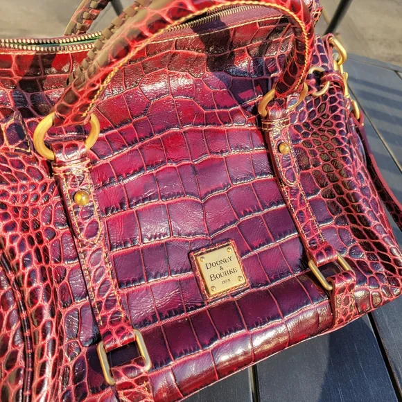 Dooney & Bourke Croco Fino Small Leather Satchel Bordeaux ~ Stunning! FINAL! - Picture 2 of 16